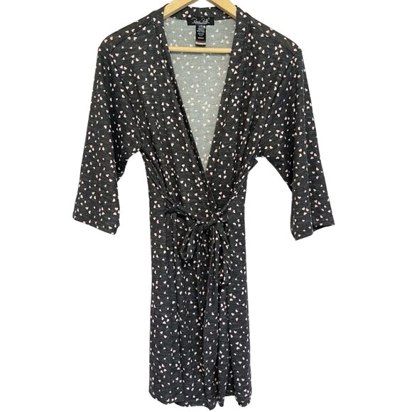 Rene Rofe Heart Robe NWT Womens Size M Gray Pink Kimono Wrap Super Soft Light - Picture 1 of 10